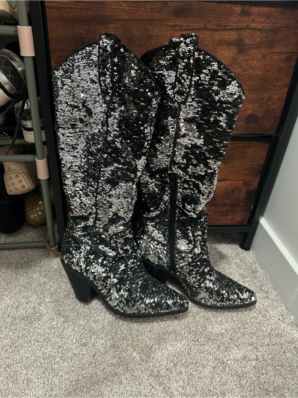 INC Womens Silver/Black Western Boots